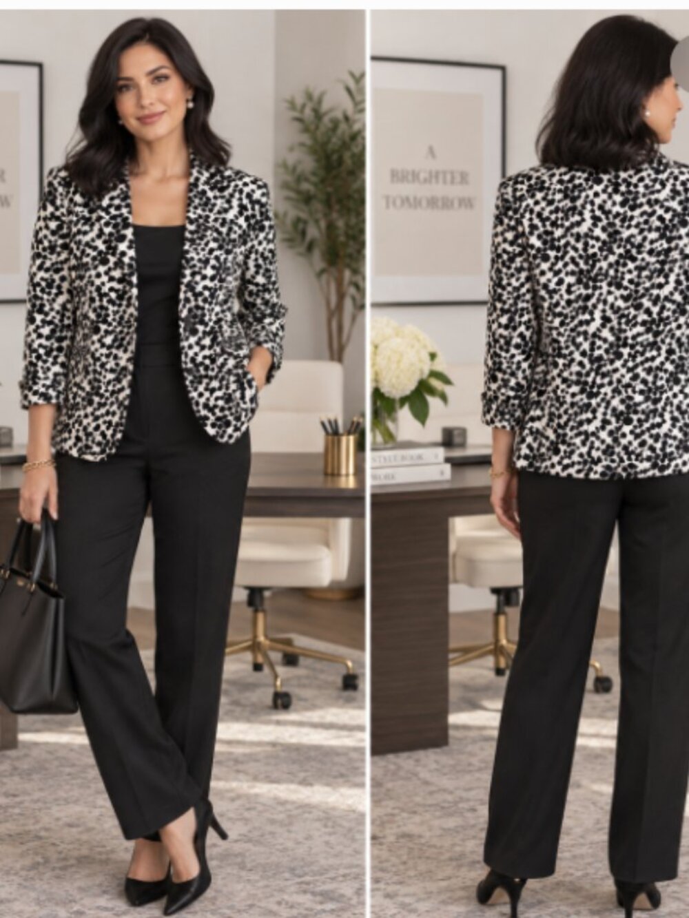 Jones Wear Suit Women’s Size 18 Black White Abstract Floral Blazer Jacket Office